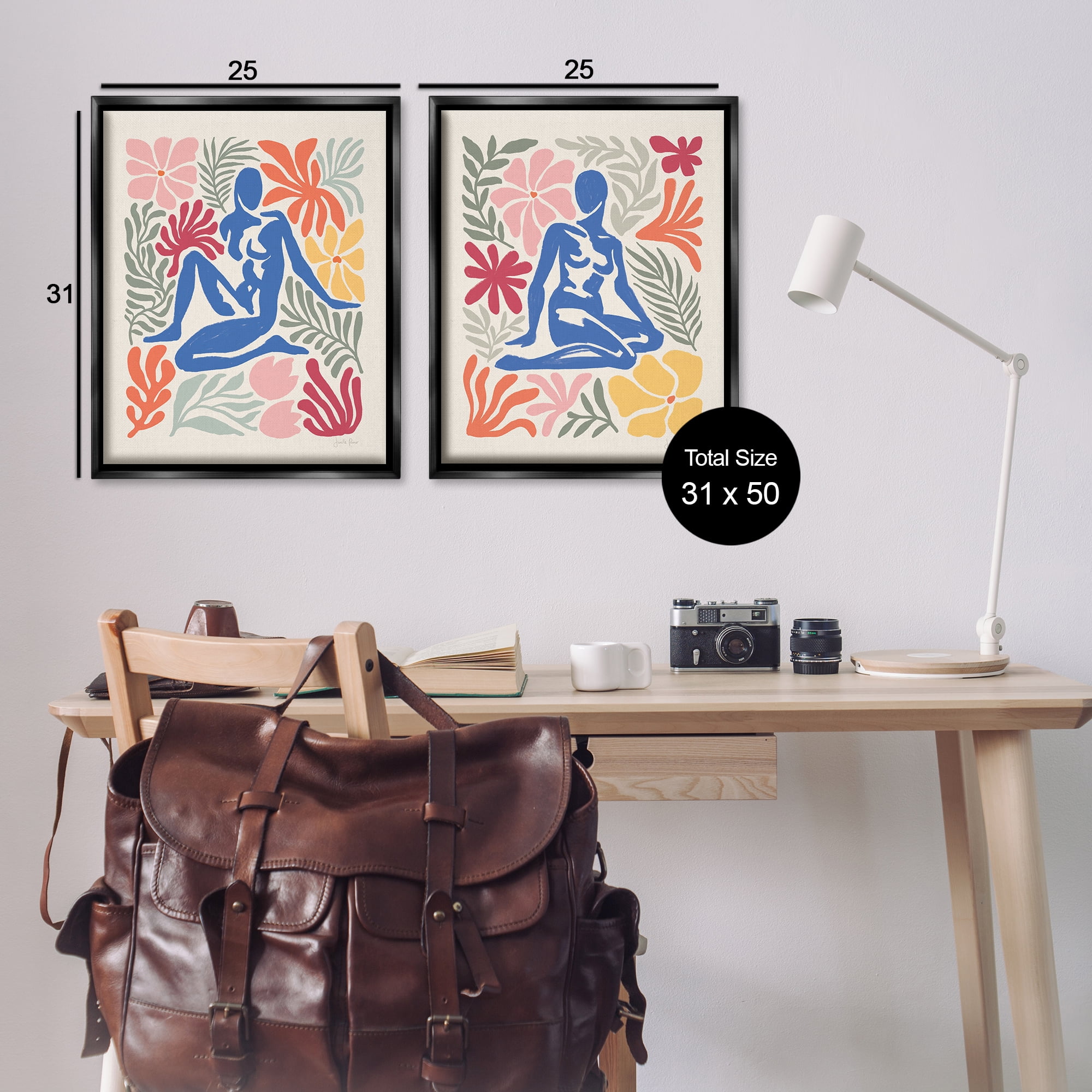 Stupell Industries Abstract Garden Female Figure People Painting Black Floater Framed Canvas Art Print Wall Art, 31 x 25, Set of 2