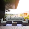 thumbnail image 4 of Gotland Patio Furniture Set 7Pcs Outdoor Sectional Rattan Sofa Set Brown Wicker Grey Cushion,1 Table, 4 of 6