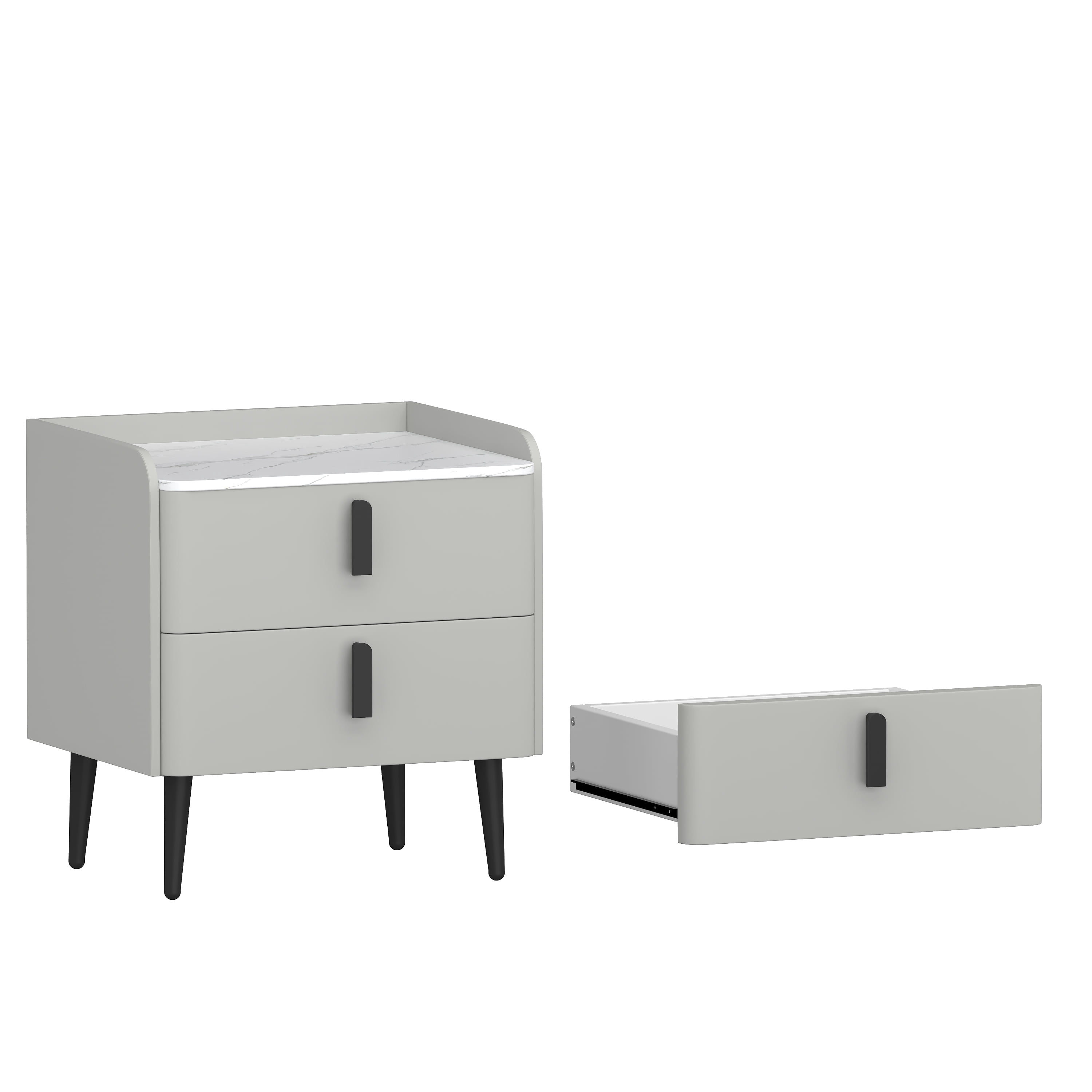 Euroco PU Leather Nightstand with 2 Drawers,Modern Bedside Table End Table for Bedroom, Living Room,Gray