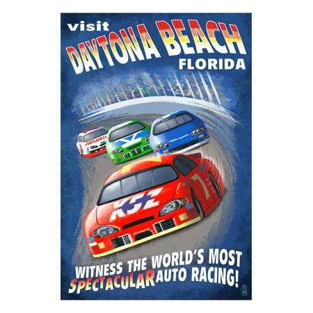 Daytona Beach, Florida - Racecar Scene Print Wall Art By Lantern