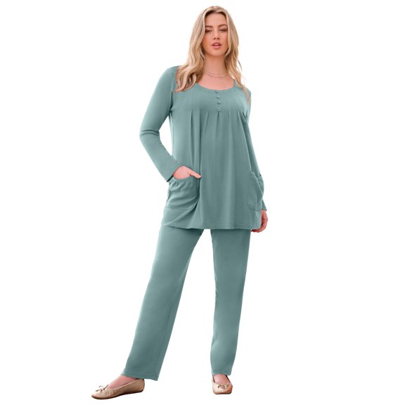 Roaman's Women's Plus Size Two Pocket Long Sleeve Soft Knit Swing Tunic