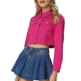 thumbnail image 5 of Allegra K Women's Classic Long Sleeves Single Breasted Cropped Denim Jacket, 5 of 7