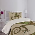 thumbnail image 4 of Ambesonne Colorful Quilted Coverlet 2 Pcs, Lizard Pattern, Twin Size, Green Tan, 4 of 5