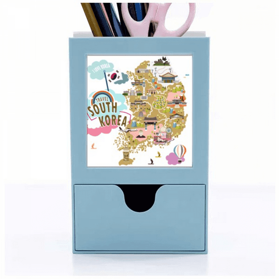 South Korea Map Love Travel Desk Supplies Organizer Pen Holder Card