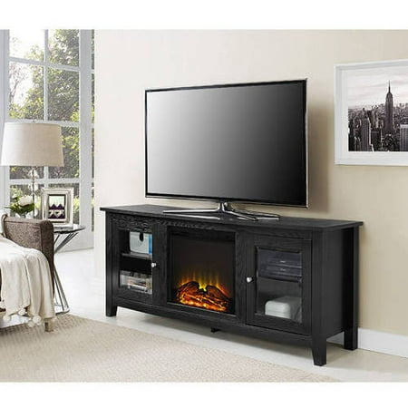 Walker Edison Traditional Fireplace Tv Stand With Glass