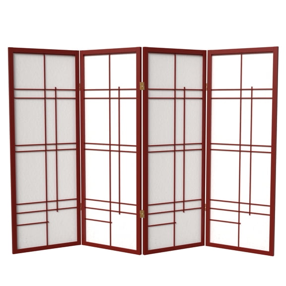 4 ft. Tall Japanese Style Eudes Lattice Folding Screen - Rosewood - 4 Panels
