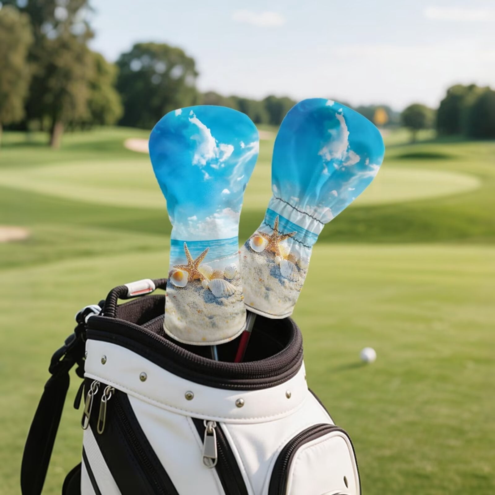 Uorisanigo Golf Club Head Covers Set - Beach Starfish Driver Cover Fariway Wood Headcover Hybrid Head Covers Premium Lightweight Golf Headcover with Anti-Scratch Protection