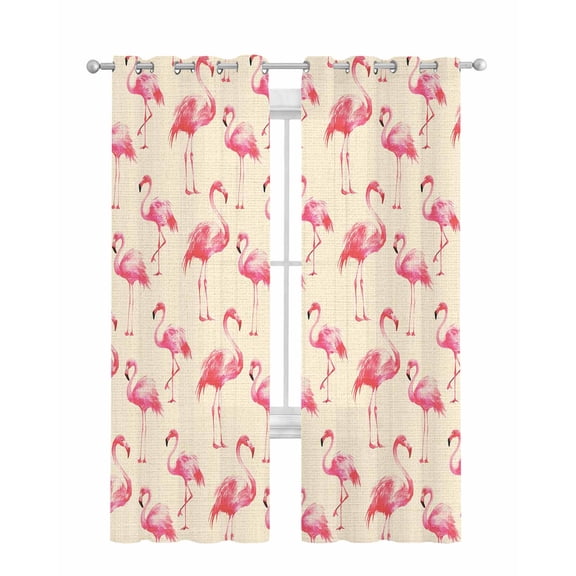 Pink Flamingo Sheer Curtains 63 Inch Length 2 Panels Set for Living Room/Bedroom, Summer Animals Rustic Kitchen Curtains with Grommet Semi-Sheer Curtains Drapes Voile Window Treatments 42"x63"x2