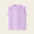 thumbnail image 4 of Wuxian Children Girls Ribbed Knit Tank Top Shirts Solid Color Ruffles Trim Sleeveless Top Neck Lightweight Summer Vest Basic Tee Tops Blouses Stylish Soft Shirts,Purple,3-4 Years, 4 of 5