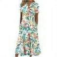 thumbnail image 1 of Robes d'Été Robe d'Été Femmes Casual V-Cou Boutons Manches Courtes avec Poche Imprimé Swing Robes Vert Menthe XL, 1 of 5