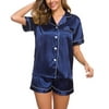 Womens Silk Satin Pajamas Set Two-Piece Sleepwear Loungewear Button-Down Sets