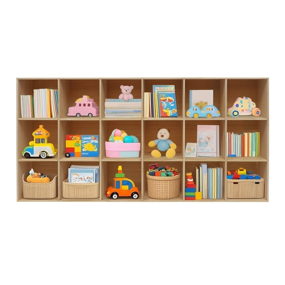 ToppiJoy 18 Cube Rectangular Storage Organizer, Solid Wood Bookshelf, Open Book Shelf for Bedroom, Living Room, Office Log Color