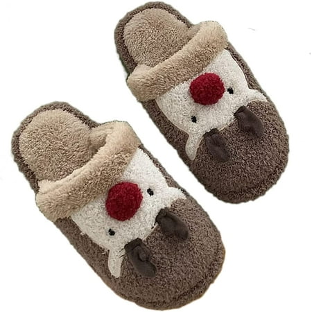 

PIKADINGNIS Women Christmas Reindeer Slippers Cute Animal Fleece Plush Slip On Slipper Indoor Outdoor House Shoes