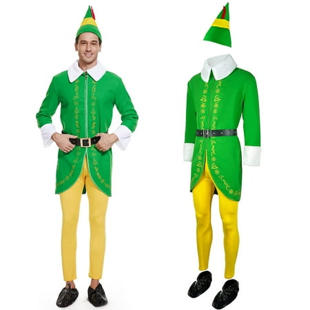 Christmas Elf Cosplay Costume Men's Buddy the Elf Costume Full Set Holiday Party Dress, XL
