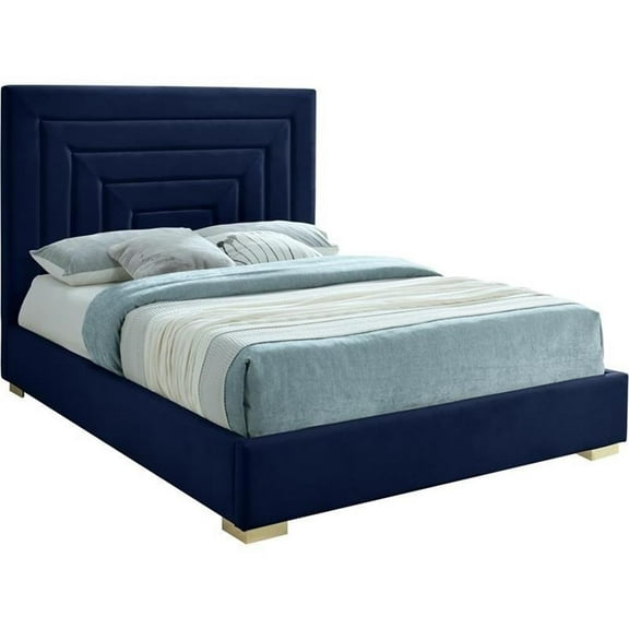 Maklaine Velvet Navy Full Bed Rectangular Deep Channel Tufting 60" W x 82" D x 56.5" H Unassembled
