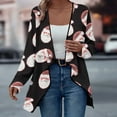 thumbnail image 7 of Christmas Outfits Women Drapped Cardigan Open Front Long Sleeve Coat with Santa Claus/Snowflake/Xmas Tree Prints (XL, Black), 7 of 7