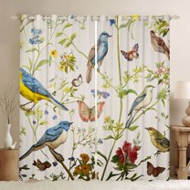 Homewish Colorful Rustic Birds Curtains Pack of 2 (42x84 Each),Country Floral Curtains Blackout,Beige Green Bedroom Curtains For Men Women,Ultra Soft Home Decor