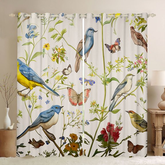 Homewish Colorful Rustic Birds Curtains Pack of 2 (42x84 Each),Country Floral Curtains Blackout,Beige Green Bedroom Curtains For Men Women,Ultra Soft Home Decor