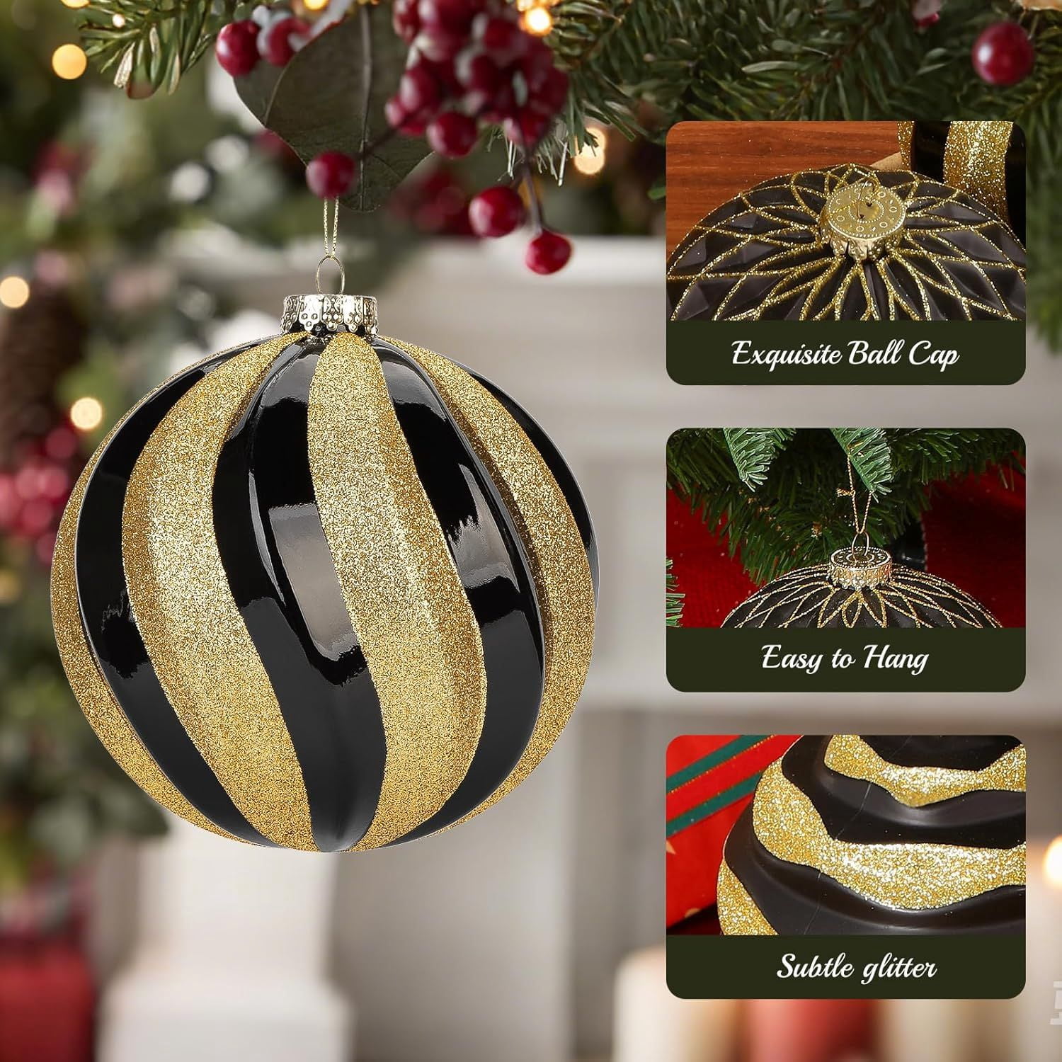 6"/150mm Large Christmas Ball Ornaments, 4Pcs Christmas Tree Decor, Shatterproof Hanging Decorations with Hooks, White & Silver Baubles for Xmas Tree, Wedding, Holiday and Party Decor