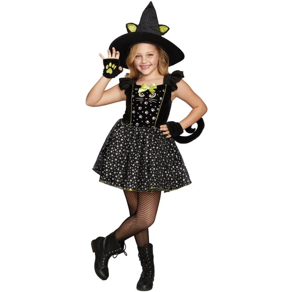 Witchy Kitty Halloween Costume for Children, Girls Size M (Ages 4-12), by Way to Celebrate