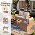 thumbnail image 3 of POTEBAN Patio Wicker Furniture Set, 4-Piece Wicker Outdoor Conversation Set with Coffee Table, Yellow Rattan Sofa Set for Balcon, Backyard, Beige, 3 of 7