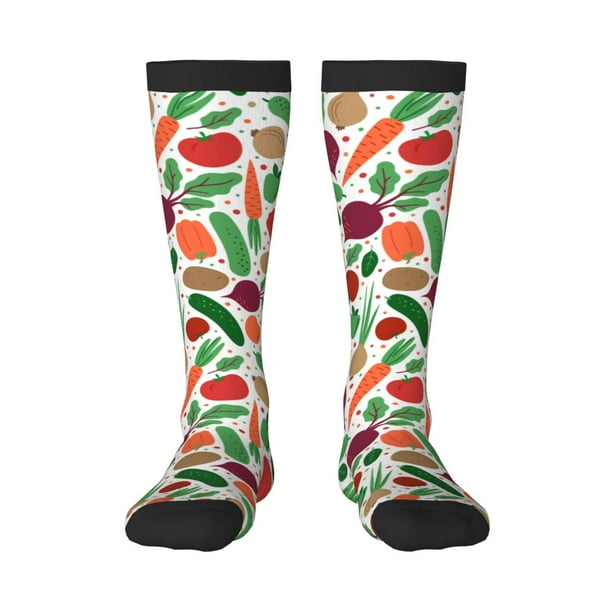 Fotbe Vegetables Calcetas Divertidas Estampadas para Hombre y Mujer, Calcetas de Algodón hasta la Rodilla para Caminar, Correr, Enfermería y Embarazo