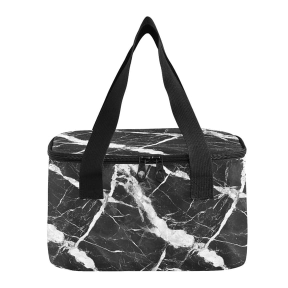 6L Insulated Lunch Bag Square Handheld Cooler Tote Black Marble Pattern Wall Art Reusable Thermal Bag with Polyester & Aluminum Lining for Work Picnic Travel
