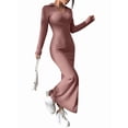 thumbnail image 2 of Women'S Casual Long Sleeve Collar V Neck Maxi Sweater Dress Slit Thigh Ribbed Knit Bodycon Pencil Dresses Pink S, 2 of 9