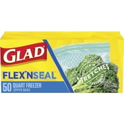 Glad FLEXN SEAL Freezer Storage Plastic Bags, Quart, 50 Count