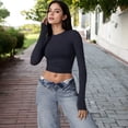 thumbnail image 7 of Women's Long Sleeve Cropped Crew Neck Top - Large, Black, 7 of 7