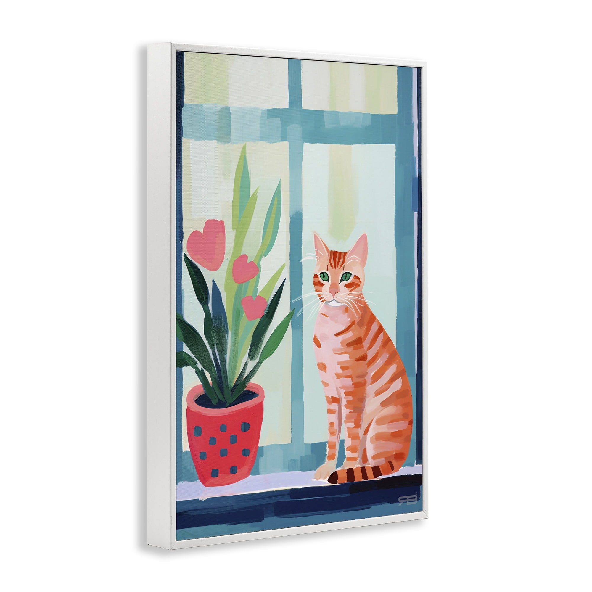 Stupell Industries Cat & Tulips in Windowsill Animals & Insects Painting White Framed Art Print Wall Art, 20 x 30