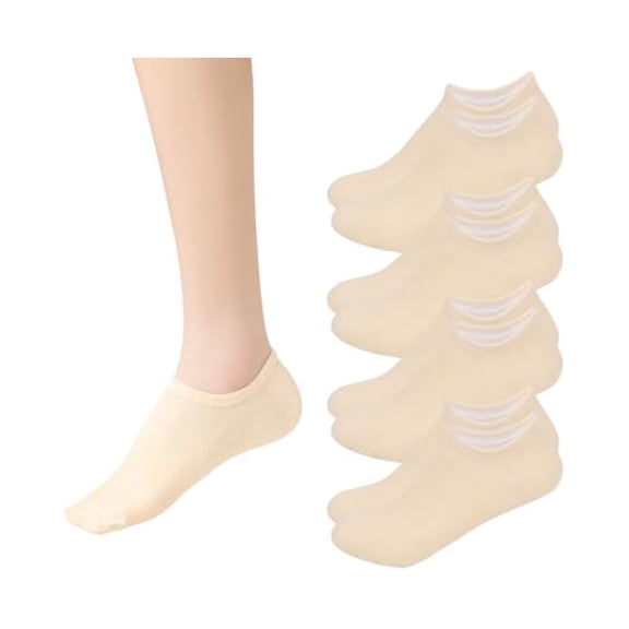 Eryueer No Show Socks Womens Low Cut & Non Slip, Invisible Liner, Soft & Stretchable, Flat Boat Line 4 Pairs
