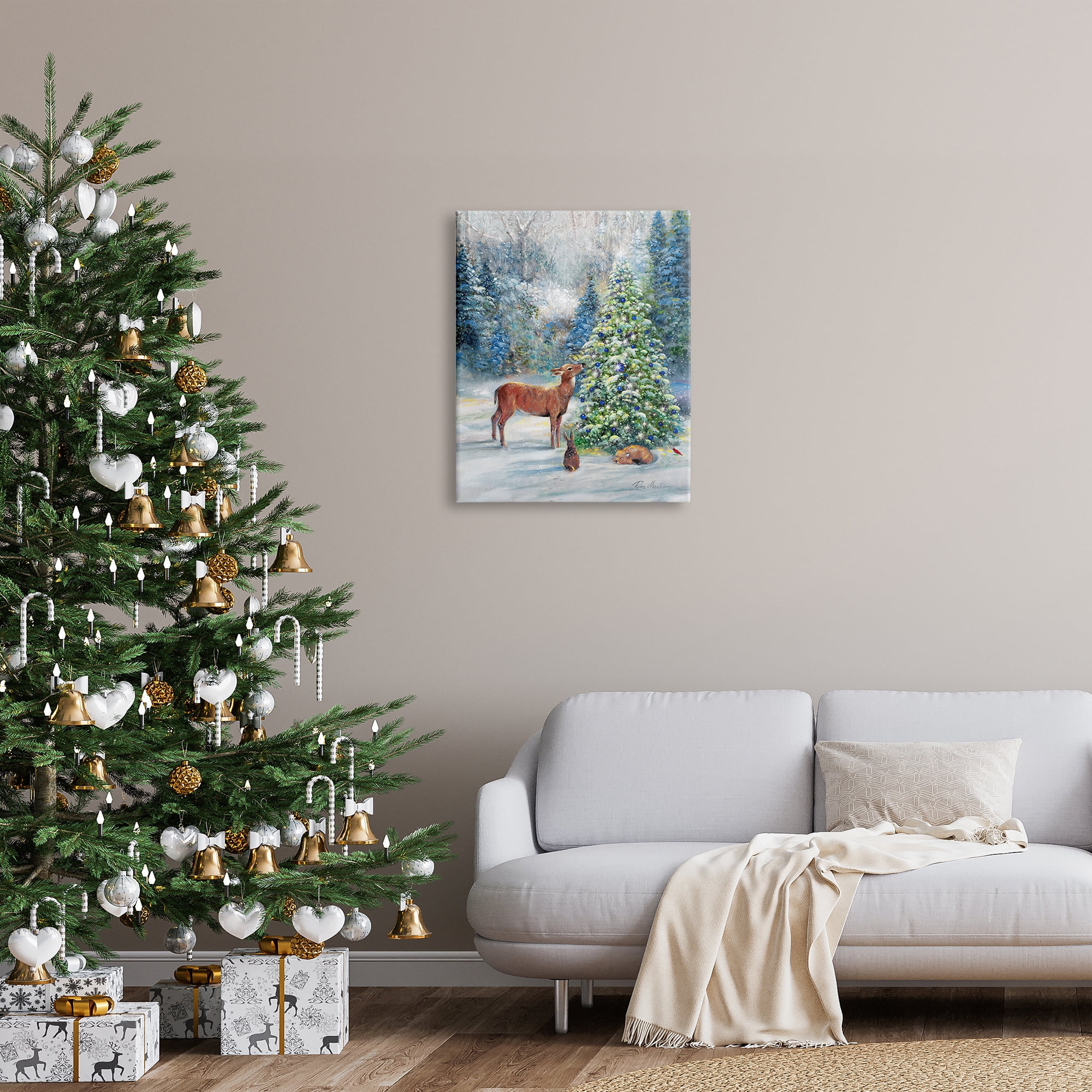 Stupell Industries Winter Woodland Animals Tree Holiday Painting Gallery Wrapped Canvas Print Wall Art