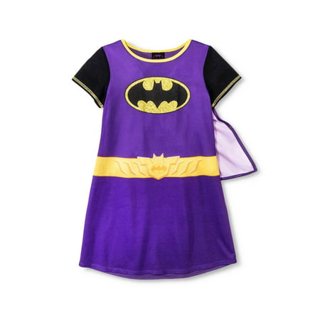 Batgirl Girls Nightgown with Cape (Little Kid/Big Kid), Costume Cape Purple, Size: 6-6X