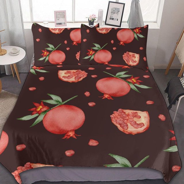 HAHDAXIA Pomegranate Fruit Pattern Bedding Solid Comforter Set for All Seasons,3 Pieces(1 Comforter+2 Pillowcases),Soft Microfiber Bedding Set Twin(86"x70")