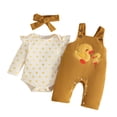 thumbnail image 2 of Huowey Girls Overalls Outfits Long Sleeve Ruffles Bodysuit,Suspender Pants,Headband 3 PC Set Cartoon Birthday Party Photo Fall Winter Clothes Cozy Outfit,Yellow,6-12 Months, 2 of 8