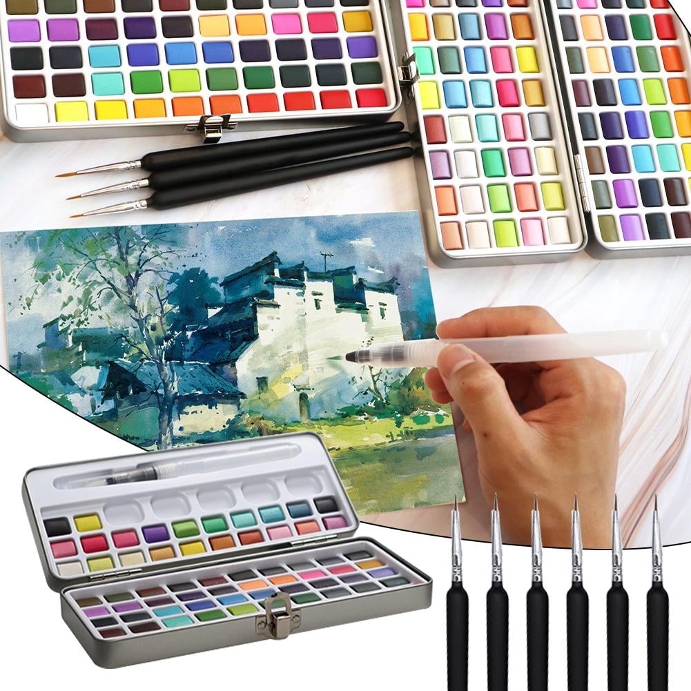 50/72/90 Color Professional Solid Watercolor Paint Set, Concentrated Art Kit with Portable Iron Case for Outdoor Sketching