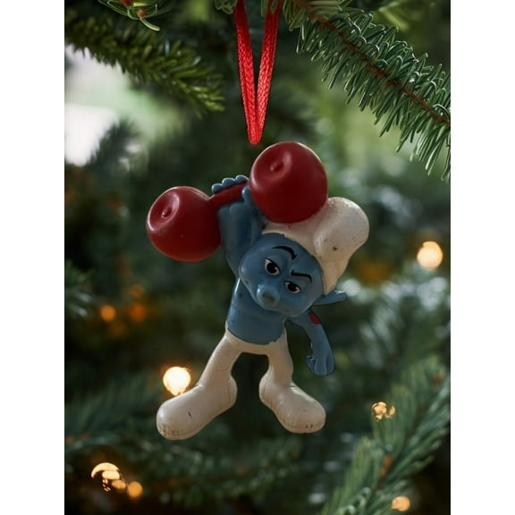 The Smurfs Hefty Lifting 3" PVC Figure Ornament Figurine Holiday Charm Gift New