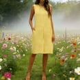 thumbnail image 2 of Vestido de Verano de Mujer con Bolsillos sin Mangas Cambio de Lino de Rodilla Vestido de Verano Casual Bolsillos Laterales de Tela Transpirable Colores Versátiles, 2 of 8
