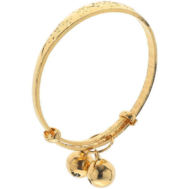pulsera elegante de oro de imitación con forma de anillo de mano para bebé, delicada pulsera con bendiciones de luna llena, con cascabel para niñas pequeñas, talla L, diámetro interior de 50 mm.