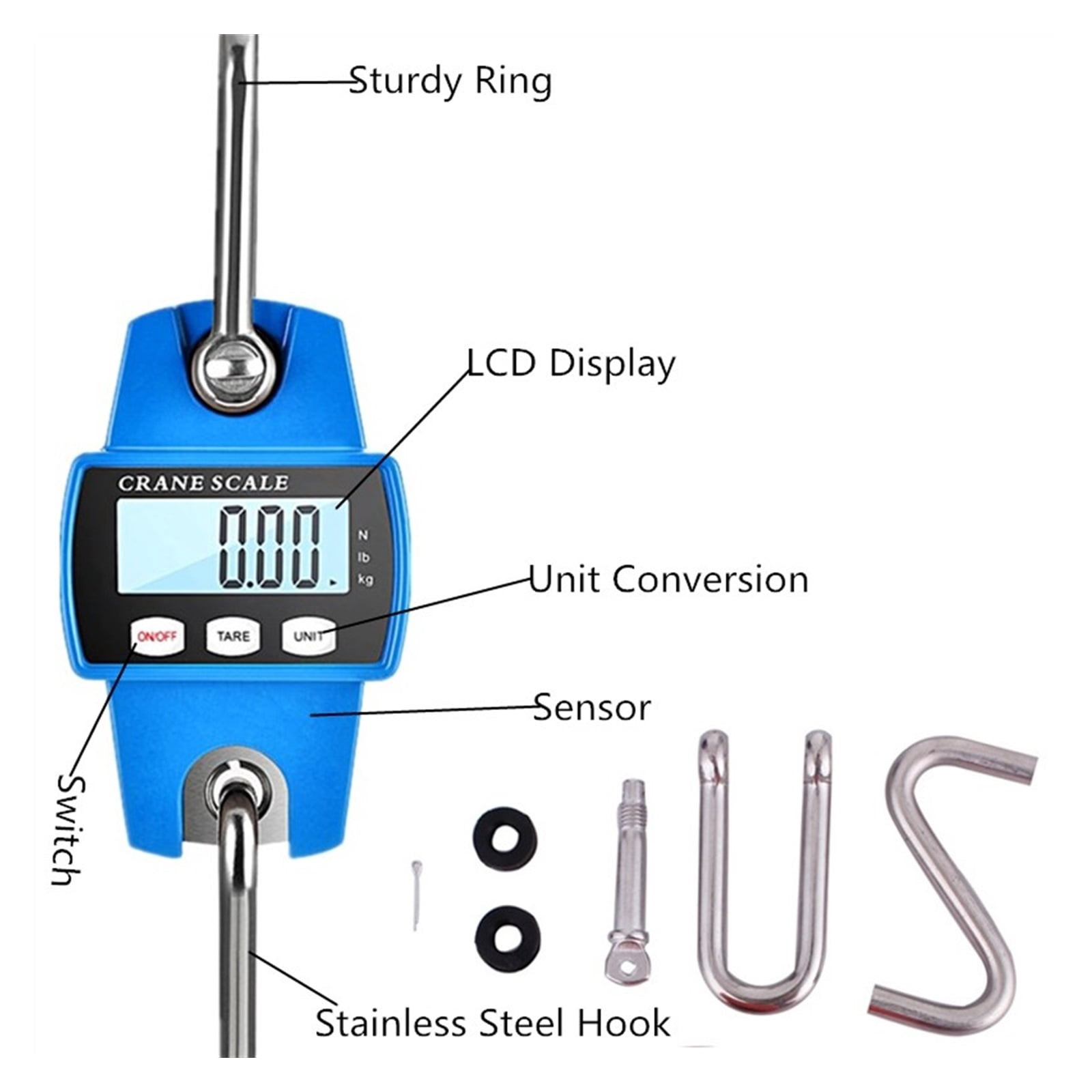 300kg/50g Mini Crane Scales Hook Scale Electronic Balance Industrial Loop Weight Balance Heavy Duty Hanging Kitchen Weighing ,Easy Use