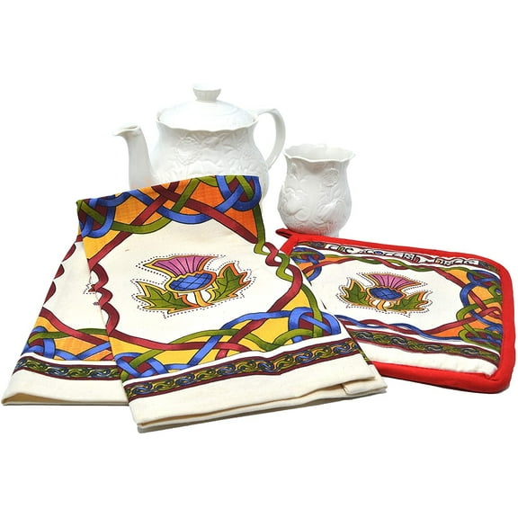 Scottish Tea Towel Thistle Pot Holder Set- Scottish Weave
