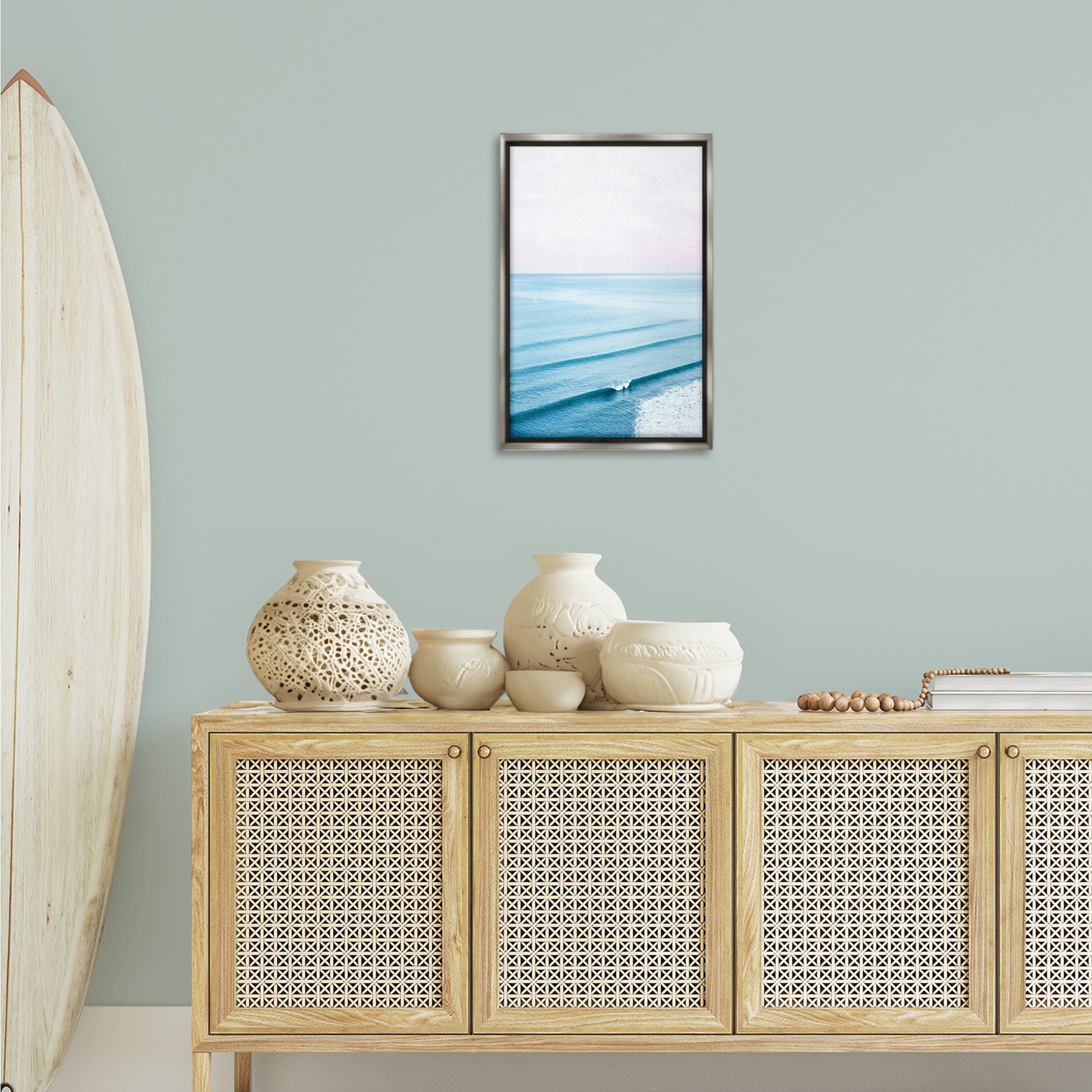 Stupell Industries Coastal Breaking Wave Nautical & Beach Photography Gray Floater Framed Canvas Art Print Wall Art, 17 x 25