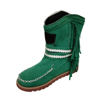 

Sentuca Round Toe Flat Heel Platform Suede Flat Belt Buckle Fringed Short Boots Women s Boots