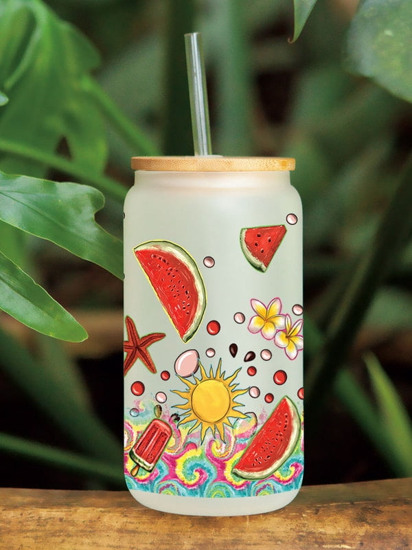 UV DTF Transfer Sticker Summer Beach Tree For The 16oz Libbey Glasses Wraps Bottles Cup Can DIY Waterproof Custom Decals D6993