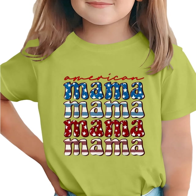 Zpanxa T-Shirts d'Été pour Filles Imprimé de la Fête de l'Indépendance Col Rond Manches Courtes Haut Polyester Spandex 5-6 Ans