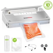 Bonsenkitchen Vacuum Sealer, Stainless Steel Food Sealer with Built-in Cutter and Bag Storage, include 1 Roll Bag & Vacuum Bags