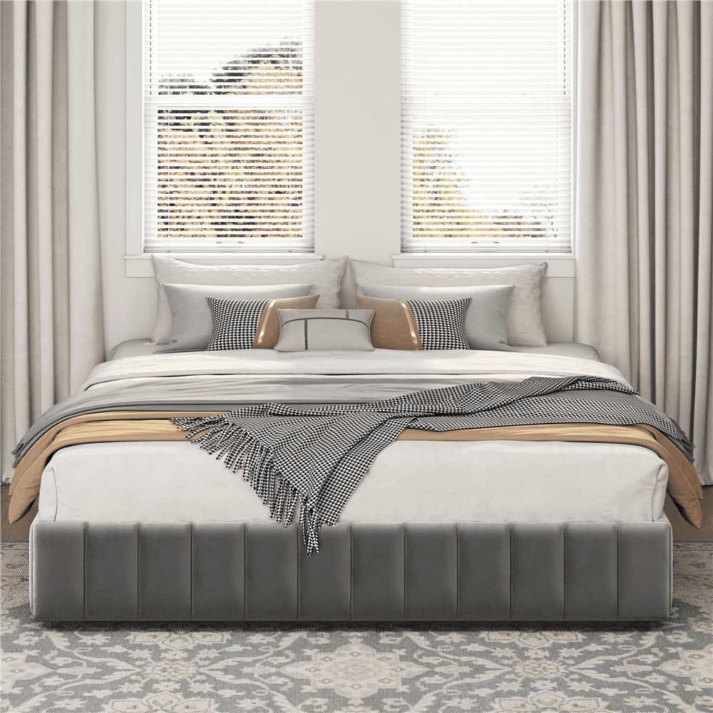 Renwick Upholstered King Size Bed Frame with 4 Storage Drawers, Dark Gray, Adult