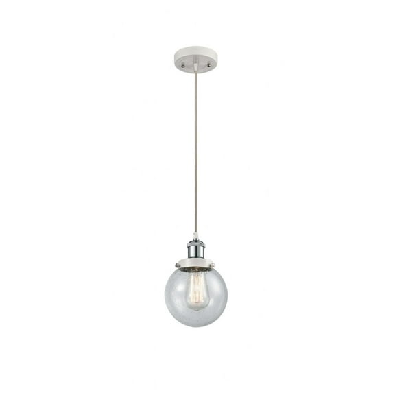 916-1P-WPC-G204-6-Innovations Lighting-Beacon - 1 Light Cord Hung Mini Pendant In Modern Style-9 Inches Tall and 6 Inches Wide-White/Polished Chrome