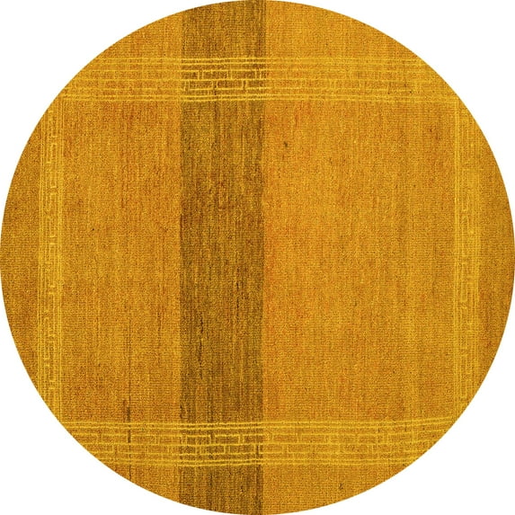 Ahgly Company Indoor Round Abstract Yellow Modern Area Rugs, 3' Round